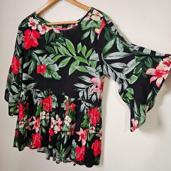 NEVER WORN MY STORY FLORAL SUMMER FOLIAGE BABYDOLL TOP LOOSE FITTING SIZE SMALL - Picture 1 of 14